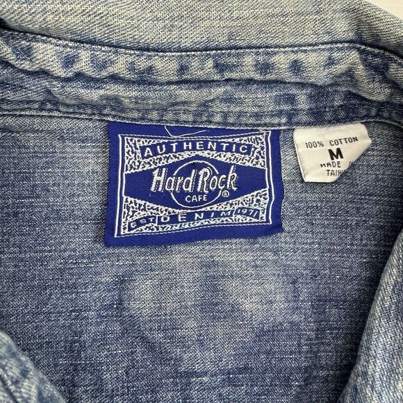 Vintage Hard Rock Cafe Denim Shirt ORLANDO Button Up Long Sleeve Size Medium - Picture 5 of 10